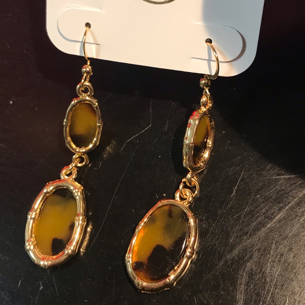 Tortoise shell and gold window dangle earrings